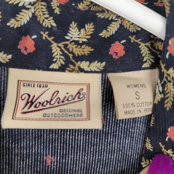 Woolrich Womens Small Floral Button Down Black Red Green Vintage Long Sleeve - Picture 3 of 8